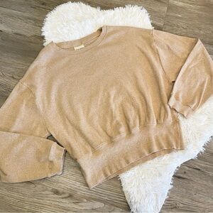 Zulu & Zephyr Top Long Sleeve Sweater Camel Crewneck Medium Rib Knit Scandi